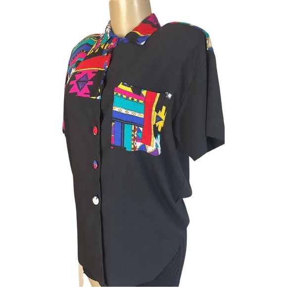 Vintage 90s CM Shapes Colorful Abstract Blouse - Picture 4 of 5